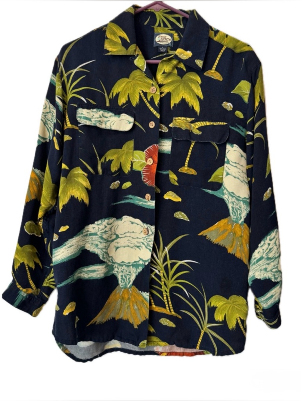 Tommy Bahama 100% Silk Hawaiian Button Front Shirt Palm Print Size Small